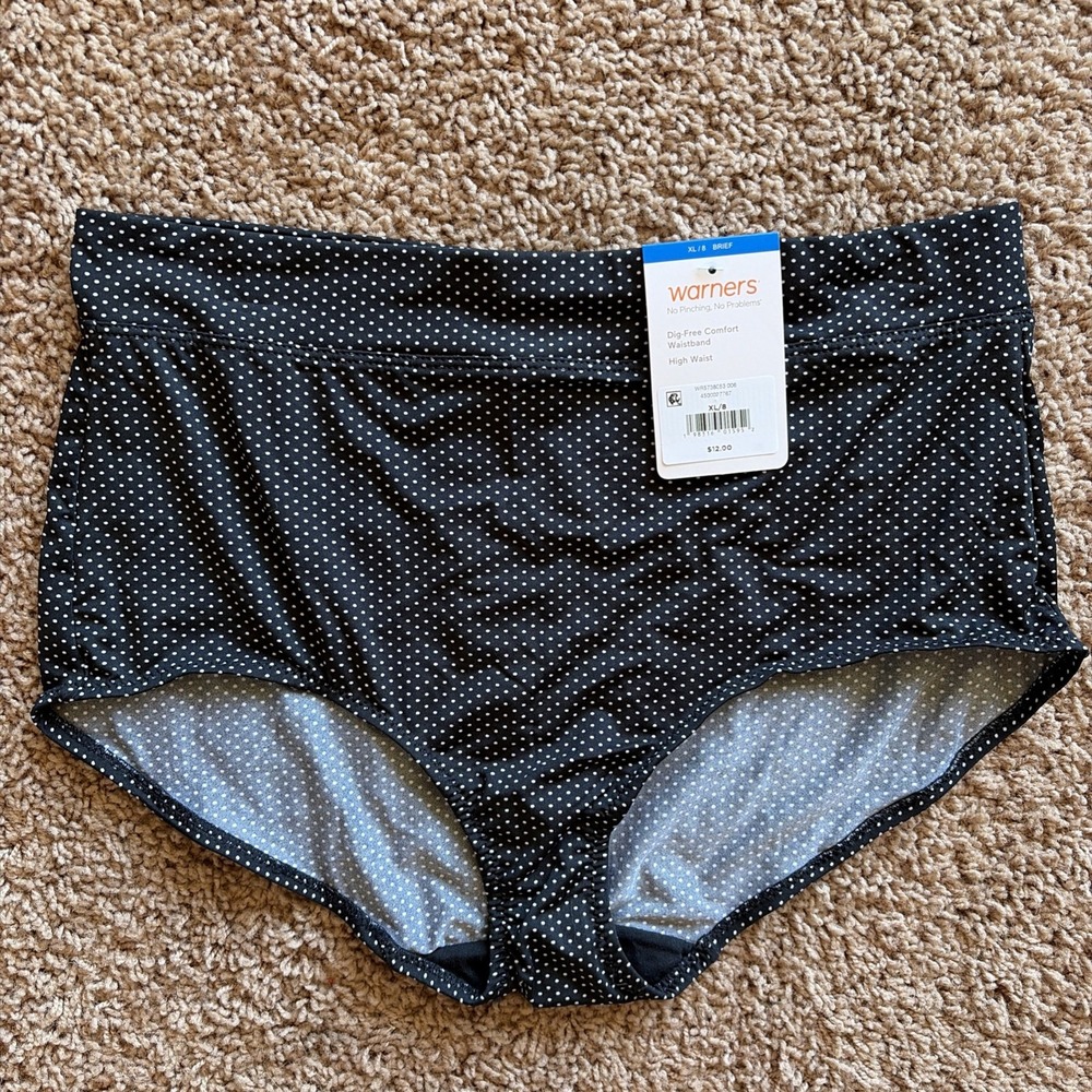 Warner Polka Dot Dig Free Comfort Waistband High Waist Briefs Underwear XL/8 NWT